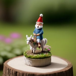 Miniature Handcrafted Nome Riding a Tiny Llama