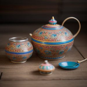 Antique Floral Metal Tea Duo