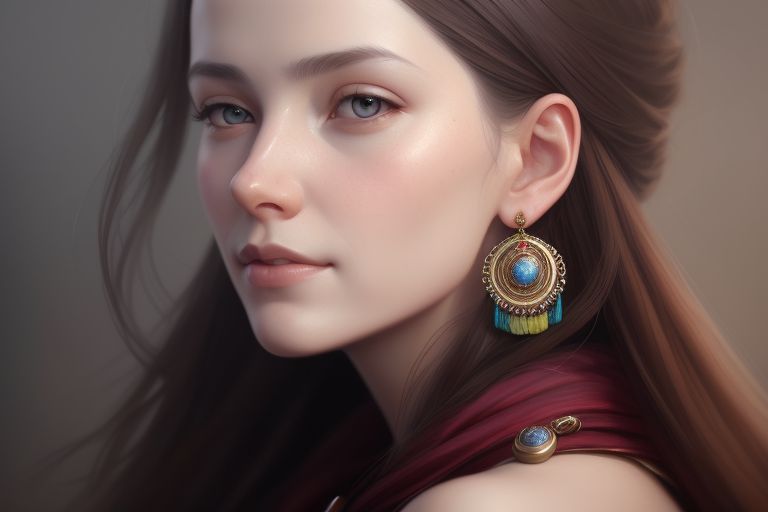 Painted image of a woman wearing a handcrafted earing.