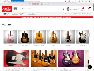 Screenshot of Guitar Center's Web Site