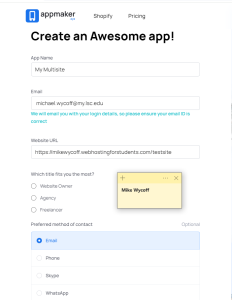 Filled out Appmaker form for my Testsite