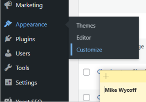 Go to “Appearance” in your dashboard.  Hover over it, then select “Customize”.  